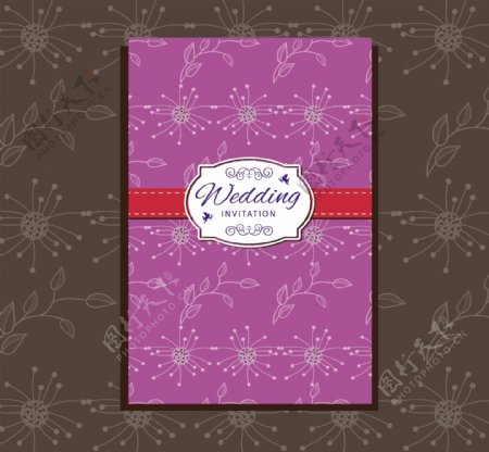 紫色古典花卉婚庆邀请卡