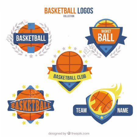 五个装饰篮球标志平面包
