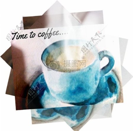 咖啡杯子卡布奇诺咖啡热巧克力图片水彩画
