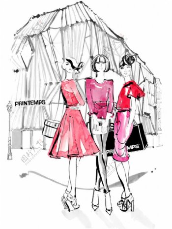 3款红色时尚连衣裙设计图