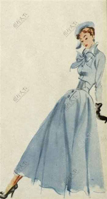 蓝色时尚长裙设计图