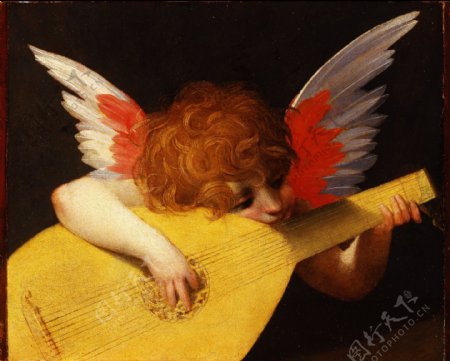 弹琴的天使油画