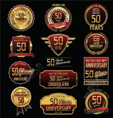 50周年金色质感周年徽章图片