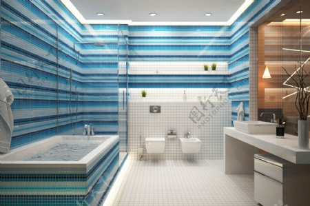 蓝色调卫生间设计