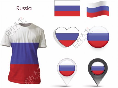 俄罗斯国旗元素t恤衫矢量素材