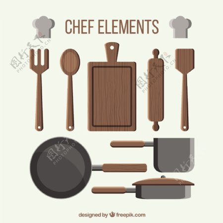 优雅的厨师用具厨具元素矢量素材
