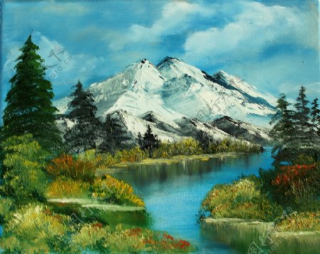 油画雪山风景图片