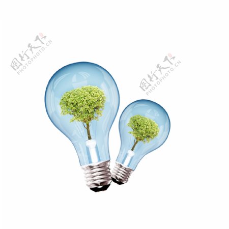电灯泡里长了树节能环保素材