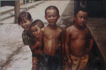 开心的儿童油画图片