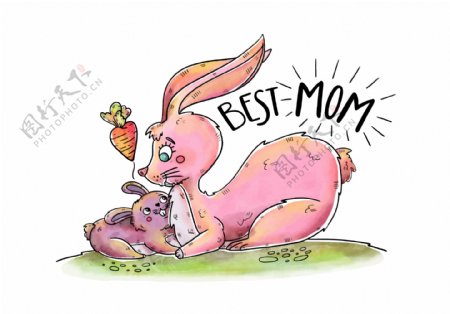 母亲节手绘兔子插画