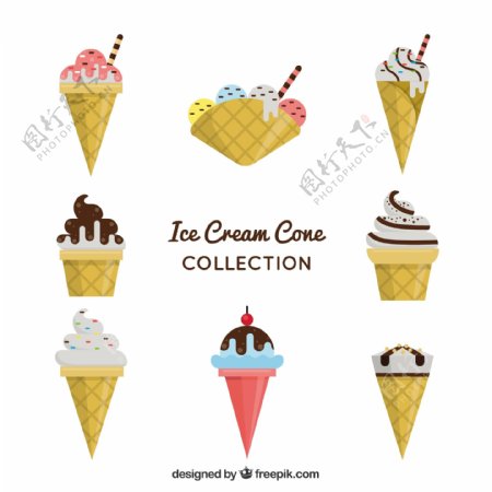 锥形冰淇淋雪糕平面设计图标