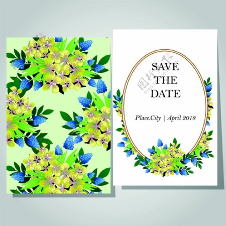 绿色植物花朵婚礼卡片模板下载