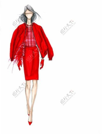 红色连衣裙设计图