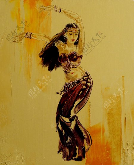 跳印度舞的东方美女油画图片