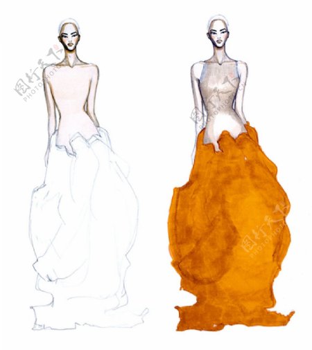 橙色半身裙设计图