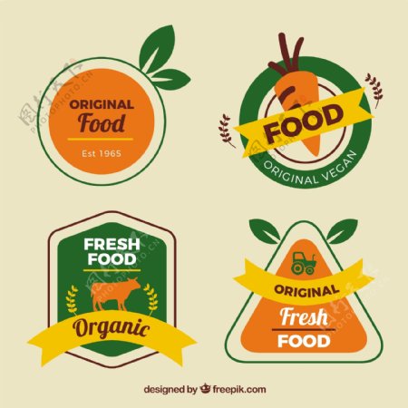 橙色细节有机食品标签图标