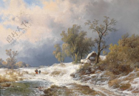 冬天风景油画