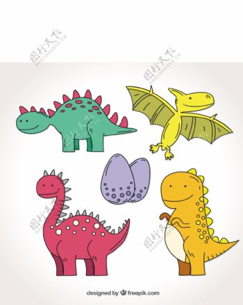 手绘彩色恐龙收藏