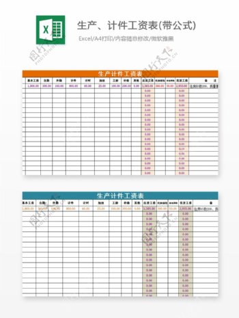 生产计件工资表带公式Excel图表