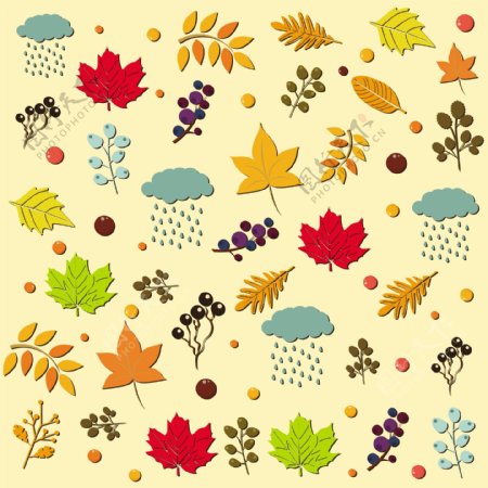 秋天叶子与果实矢量图