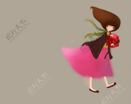 韩国插画卡通可爱女孩粉红