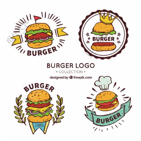 手绘风格四个汉堡标志图标
