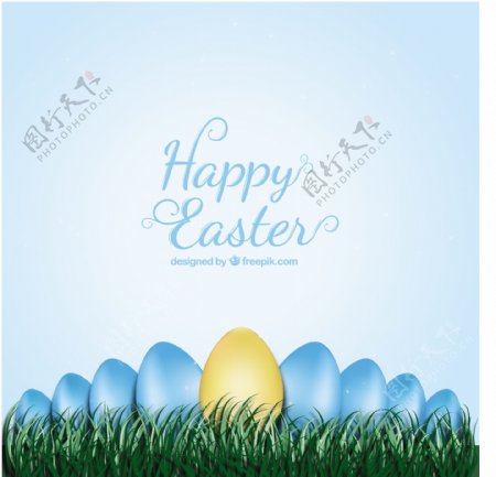 复活节卡片上的复活节蛋在草地上