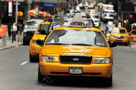 城市里的黄色出租车图片