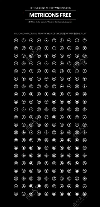 750个圆形线性矢量常用手机电脑GUI图标icons