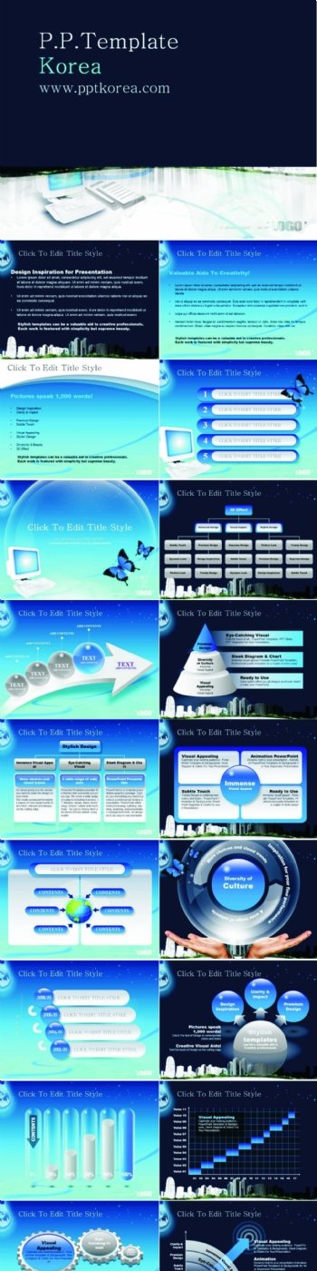 玻璃质感图表电脑络蓝色科技ppt模板