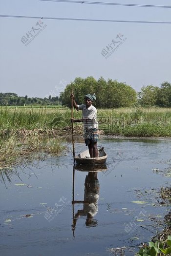 自然天空村船运河树木河流花渔民农民孟加拉国稻谷大米
