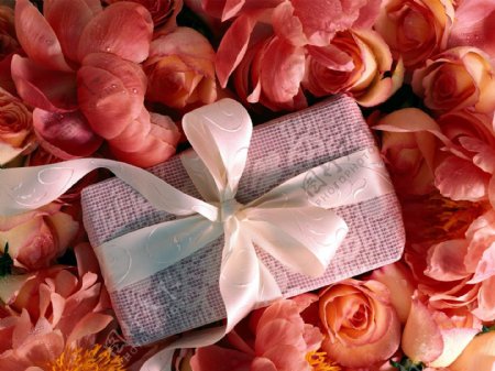 情人节玫瑰花与礼品盒图片