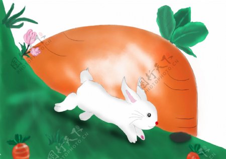 手绘兔子儿童画兔子萝卜