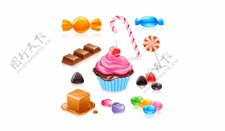 彩色糖果和蛋糕的矢量图标