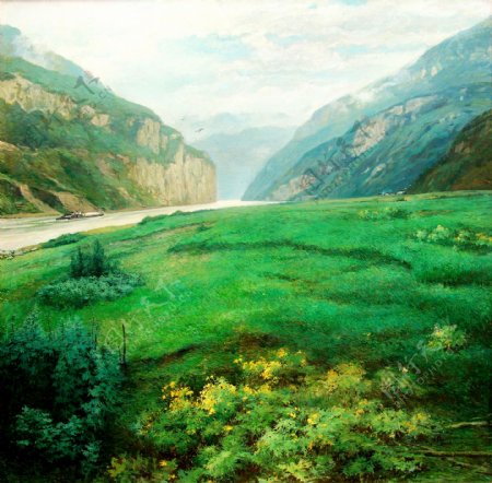 三峡风景油画图片