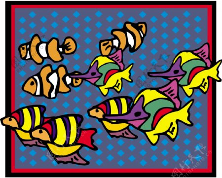 五彩小鱼水生动物矢量素材EPS格式0632