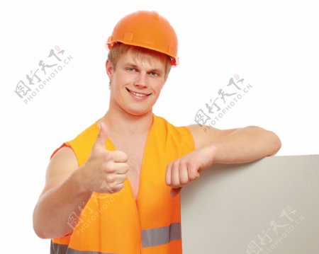 竖大拇指的建筑工人图片