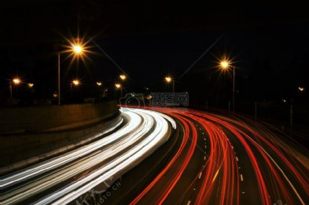 汽车交通灯晚上街道长时间曝光公路高速公路高峰小时