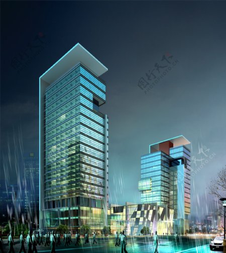 金科商务大厦雨景图片