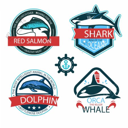 海洋动物标签logo矢量素材