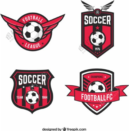 4款红色足球标签矢量素材