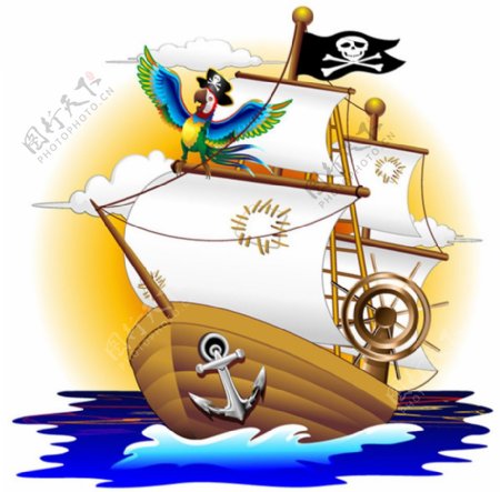 卡通海盗船插画