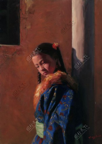 西藏女孩油画肖像图片