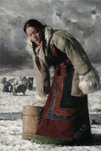 藏族姑娘油画肖像图片