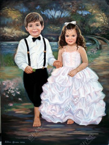 儿童新娘新郎油画图片