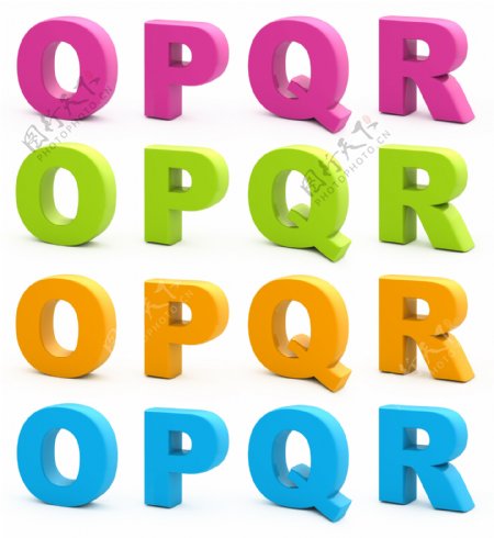 彩色立体OPQR字母图片