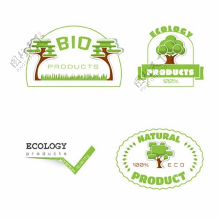 绿色环保有机食物标签矢量