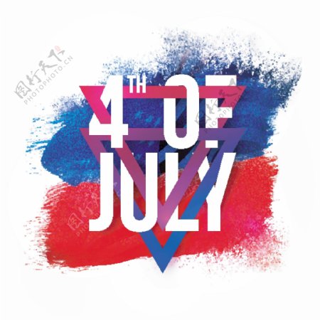 七月的白色文字第四蓝色和红色的三角形背景为美国独立日庆祝活动