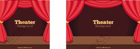 剧院背景有红色的窗帘和木制的舞台