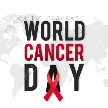 背景红丝带和地图世界癌症日